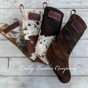 USA MADE Genuine Cowhide Custom Christmas Stocking!! Handmade in Idaho! Double sided cowhide Christmas stocking!
