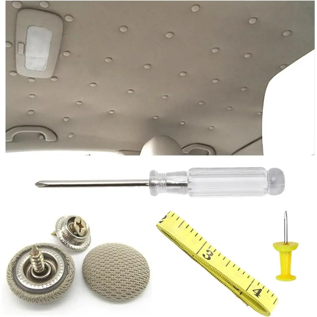 60PCS Car Roof Headliner Repair Rivets Retainer Buttons, Auto Roof Repair Kit Car Roof Snap Rivets, Fixing Repair Buckle for Car Interior Ceiling Cloth with Installation Tool