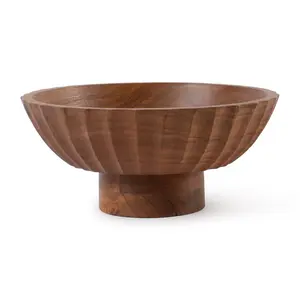 Acacia Wood Footed Bowl– Handcrafted Decorative Fruit Bowl