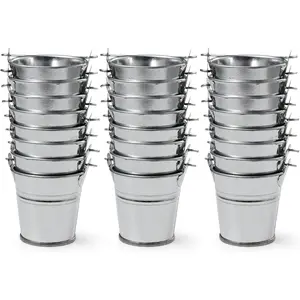 2.1" Galvanized Mini Tin Buckets  24 count  Metal Buckets with Handle  for Party Favors, Bridal Shower and Craft Projects (, 2.1")