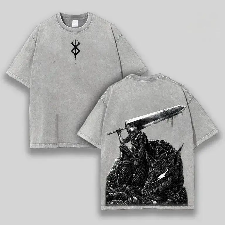 Berserk Guts Beast Of Darkness Oversized Graphic Tee Vintage Acid Wash Anime Shirt Brand Of Sacrifice Y2K Streetwear Gym Pump Cover Retro Manga Merch Tiktok Finds Trendy Dark Aesthetic Workout Casual Unisex Heavy Cotton Top