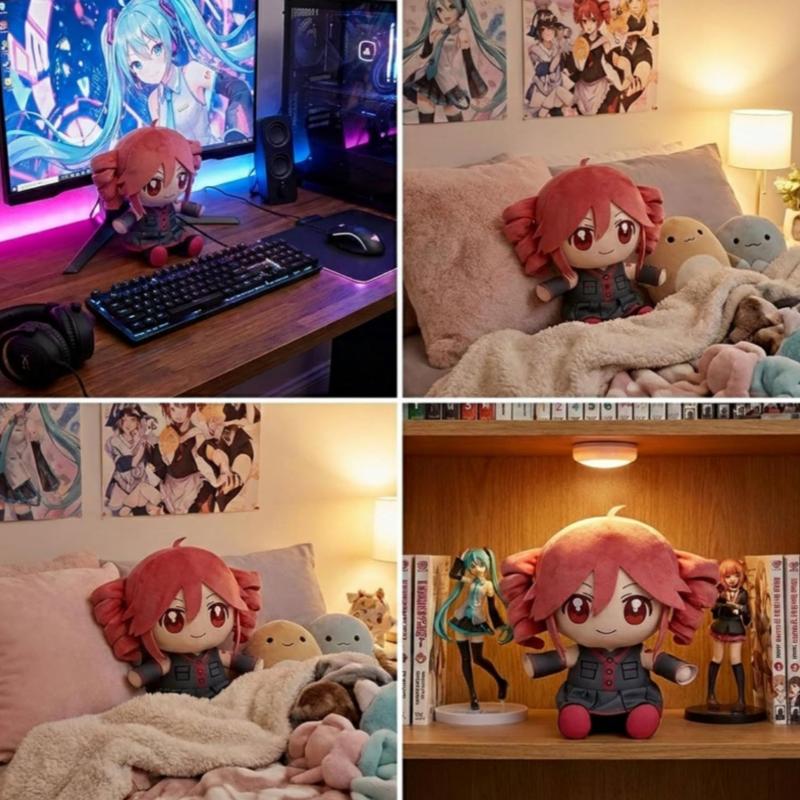 Teto Plush Virtual Singer, Doll-related products Cotton Dolls Teto Plush Dolls, Anime Merchandise Teto Cotton Dolls, Adorable Fufu Sitting Figures Perfect for desktops, bedside, pillow decorations, or birthday gifts, Soft Stuffed Doll