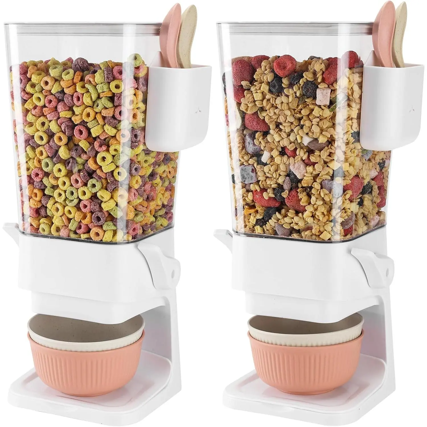 Cereal Dispenser Countertop 2 Pack with Bowls Spoons Cutlery Box,5.5 Dry Food Dispenser Snack Organizer Containers Storage with Lids for Pantry Kitchen Organization Oatmeal Nut Granola Candy
