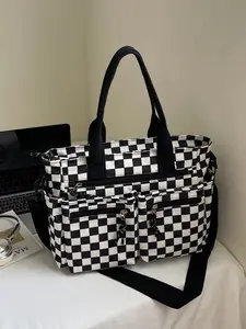 Stylish and Versatile Plaid Color-blocked Multi-pocket Portable Checkered Pattern Bag, Women's Shoulder Bag