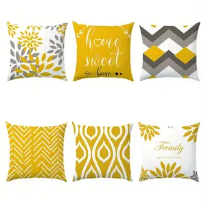 Simple Geometric Floral Pattern Decorative Pillow Covers, Set of 6 with Invisible Zipper, Easy to Clean, Suitable for Bedroom Living Room Sofa Car Home Decoration