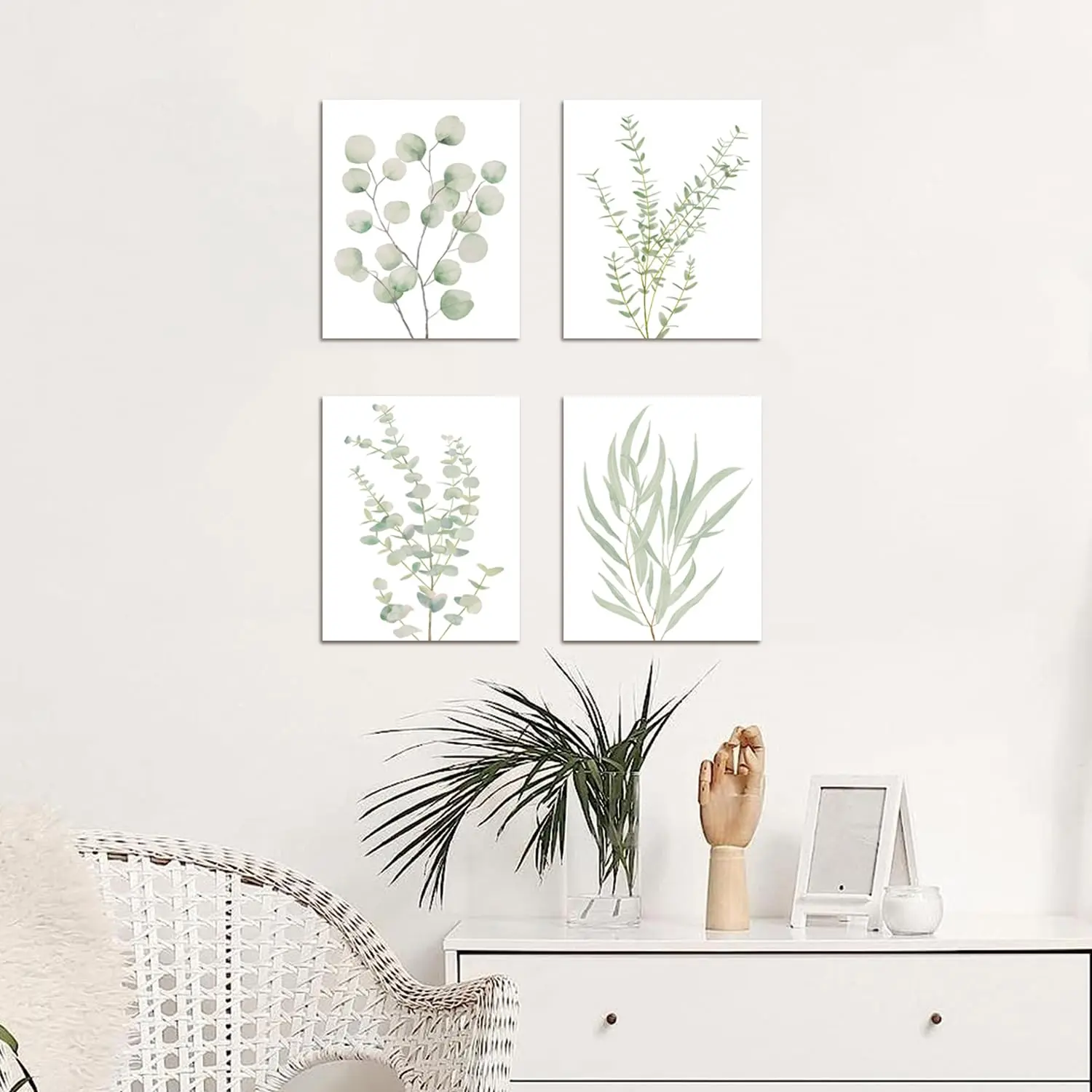 4PCS 8X10in,Botanical Plant Canvas Wall Art, Framed Boho Wall Decor For Bathroom, Minimalist Aesthetic Bedroom Wall Art