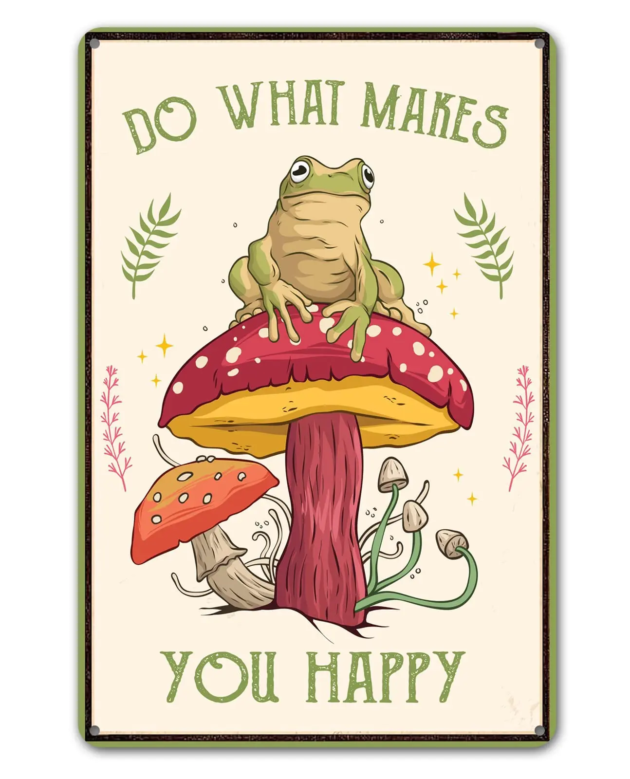 Funny Frog Mushroom Decor Metal Sign: Cute Cottagecore & Forest Decor for Bathroom, Kitchen, Bedroom, and Home, 12 x 8 Inch