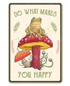 Funny Frog Mushroom Decor Metal Sign: Cute Cottagecore & Forest Decor for Bathroom, Kitchen, Bedroom, and Home, 12 x 8 Inch