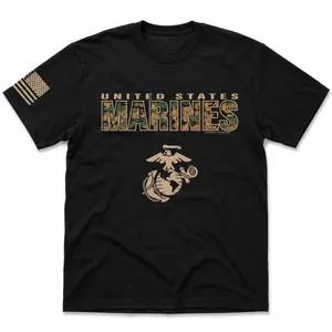 Men's US Marines Camouflage Letters Short-Sleeve Round Neck Casual T-Shirt - Premium Patriotic Military Graphic Top, Veteran Gift Crewneck Streetwear
