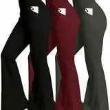 Women's high-waisted stretch wide-leg pants set | Fashion sporty yoga pants, casual slimming flared pants, fitness yoga wide-leg pants, women's daily casual solid-colored flared pants, sportswear