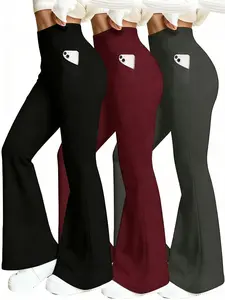 Women's high-waisted stretch wide-leg pants set | Fashion sporty yoga pants, casual slimming flared pants, fitness yoga wide-leg pants, women's daily casual solid-colored flared pants, sportswear
