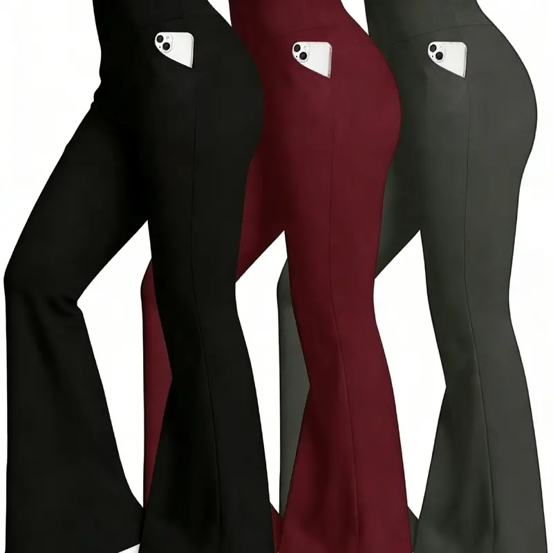 Women's high-waisted stretch wide-leg pants set | Fashion sporty yoga pants, casual slimming flared pants, fitness yoga wide-leg pants, women's daily casual solid-colored flared pants, sportswear