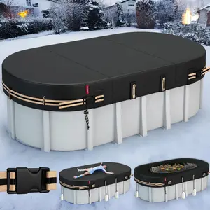 Winter Oval Pool Cover for 15x30 Ft Steel Wall Oval Pool, [Excellent Windproof ] with Adjustable Buckle Straps & Weight-Bearing Rings,Cold and UV Resistant