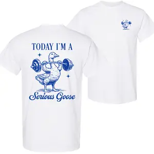 [100% Cotton] Unisex🦢😄TODAY I'M A Serious Goose Washed T-Shirt, Classic Cotton Gym T-Shirt, Funny Double-Sided Tee, Trendy Vintage T-Shirt, Casual Wear for Men & Women, Fits