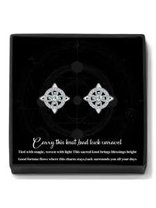 Witches Knot Stud Earrings With Blessing Message Card for Women, Hypoallergenic Piercing Studs for Sensitive Ears, Trendy Dainty Irish Gifts for Women, Witchy Jewelry