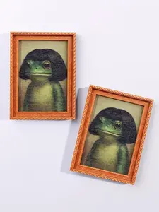 1pc Funny Frog Magnet - Mini Fridge Magnet with Green Frog And Haircut, Modern Kitchen Decor, Durable Wood Construction for Refrigerator, Fridge, Refrigerator Decorating Magnet