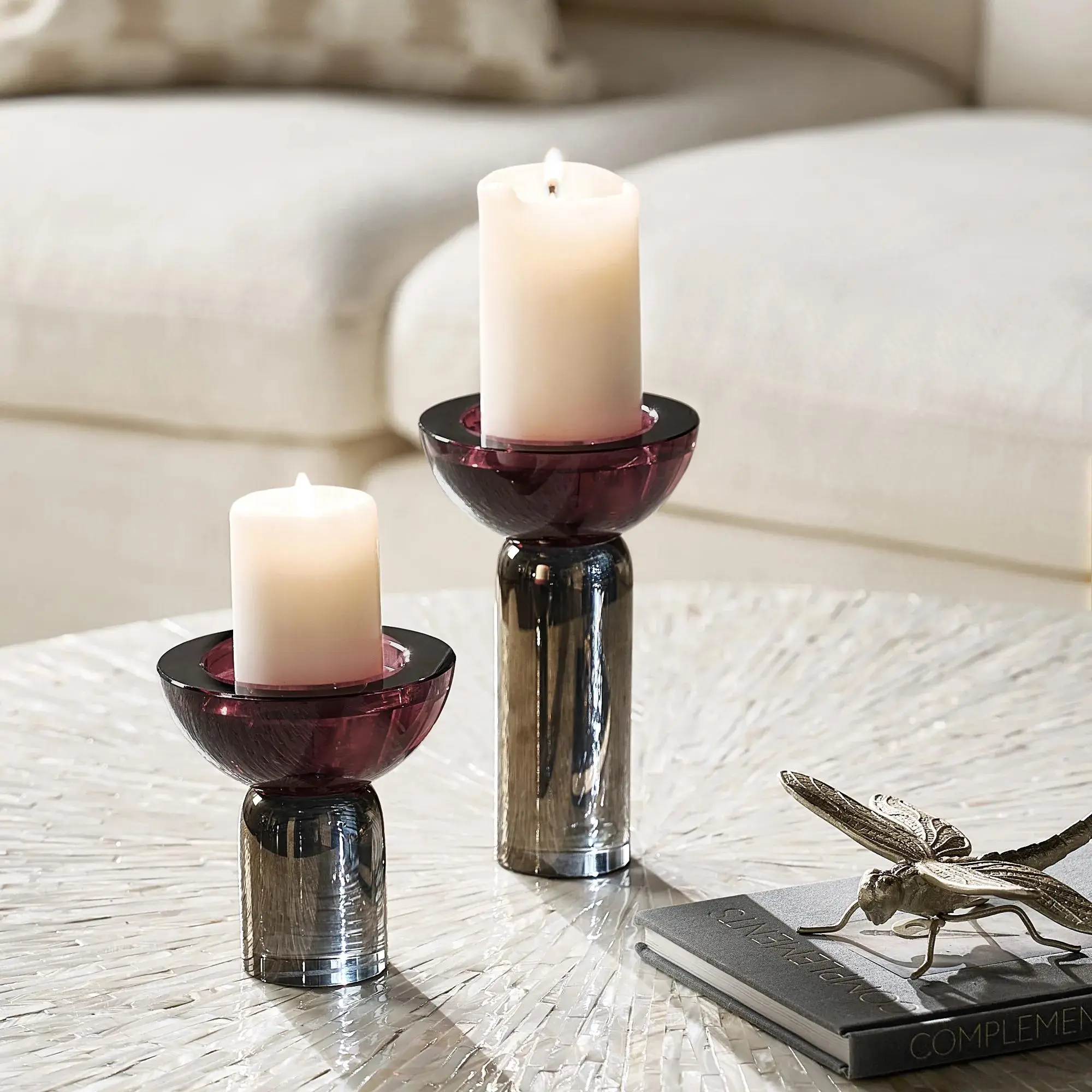 Z Gallerie Porto Crystal Glass Pillar Holder, Decorative Luminous Candle Holder for Home Decor, Dresser, New Home Bedroom, Bedroom Decor