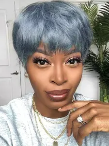 Short Pixie Cut Human Hair Wigs for Women, 6 Inches Full Machine Made Daily Bob Wigs, Straight Style, Wigs with Bangs, Natural Looking Wig