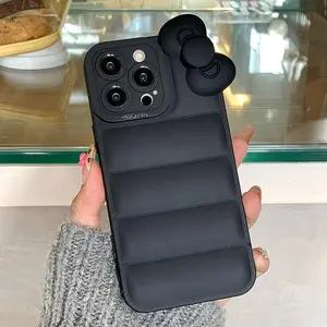 Solid Color Bowknot Design Phone Case, Soft Phone Case with Lens Protector, Phone Accessories Compatible with iPhone 11 12 13 14 15 16 Pro Max