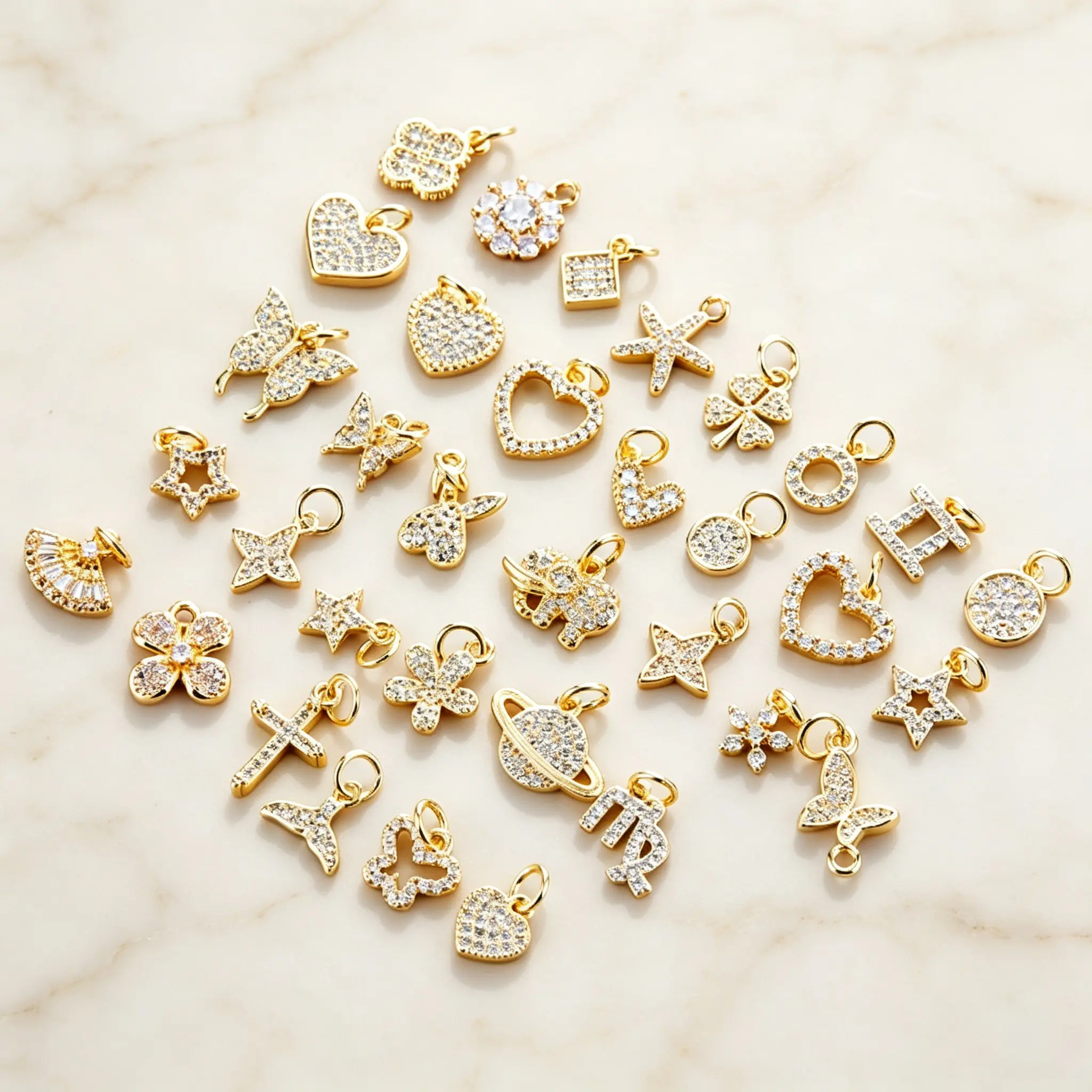 Alloy Rhinestone Charms Assorted Styles, Gold Silver Plated Rhinestone Bows Hearts Star CrossPendants for DIY Bracelet Necklace Earring Jewelry Making Craft Supplies