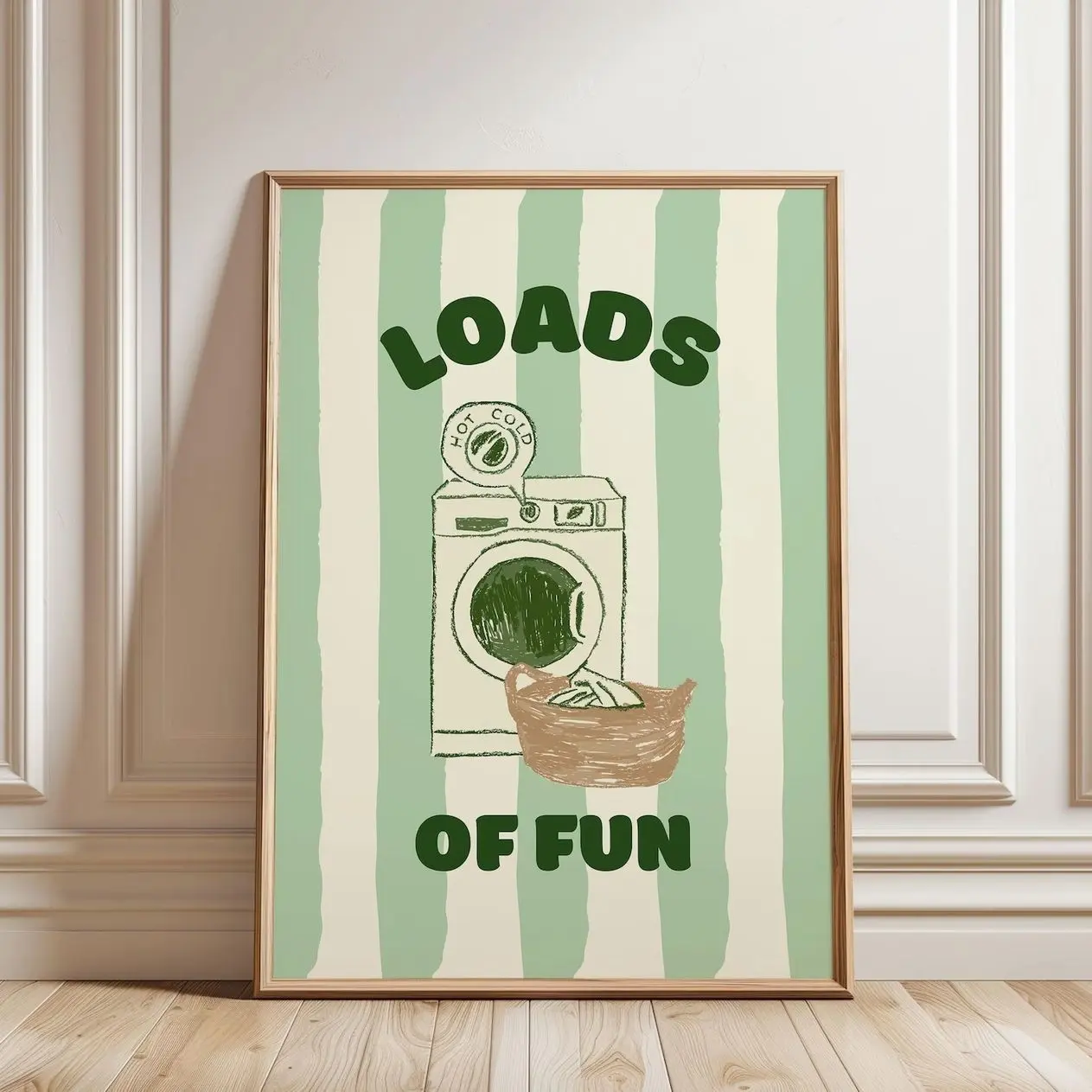 Loads Of Fun Laundry Room Wall Art, Green Stripe Laundry Rules Poster, Farmhouse Home Decor | Frameless Poster M
