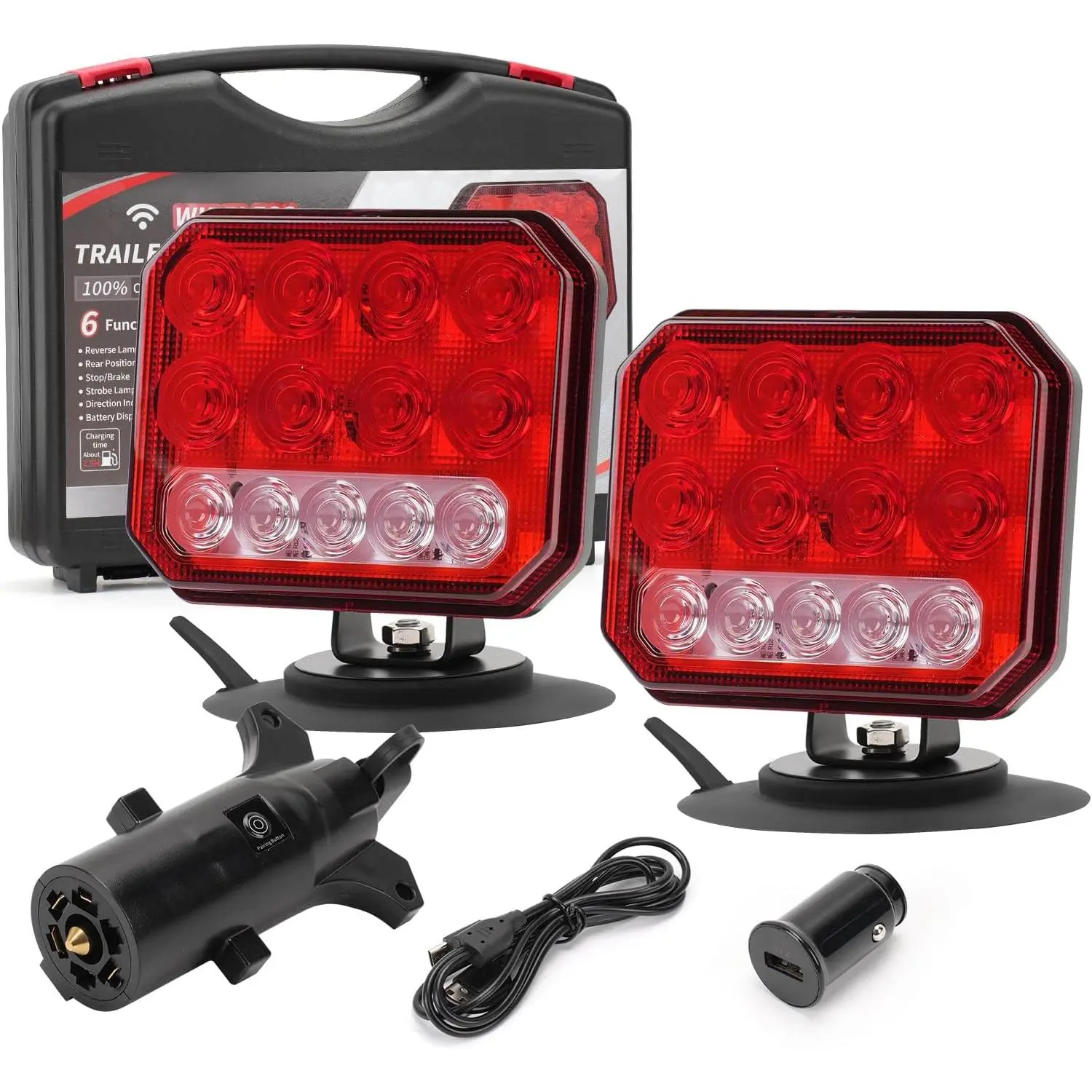 Magnetic Wireless Trailer Lights Kit with Bluetooth Rechargeable LED Tail Light for RV Truck Boat Camper Caravan IP67 Waterproof Reverse Brake Turn Running Lights Easy Installation & Stable Connection, Campers
