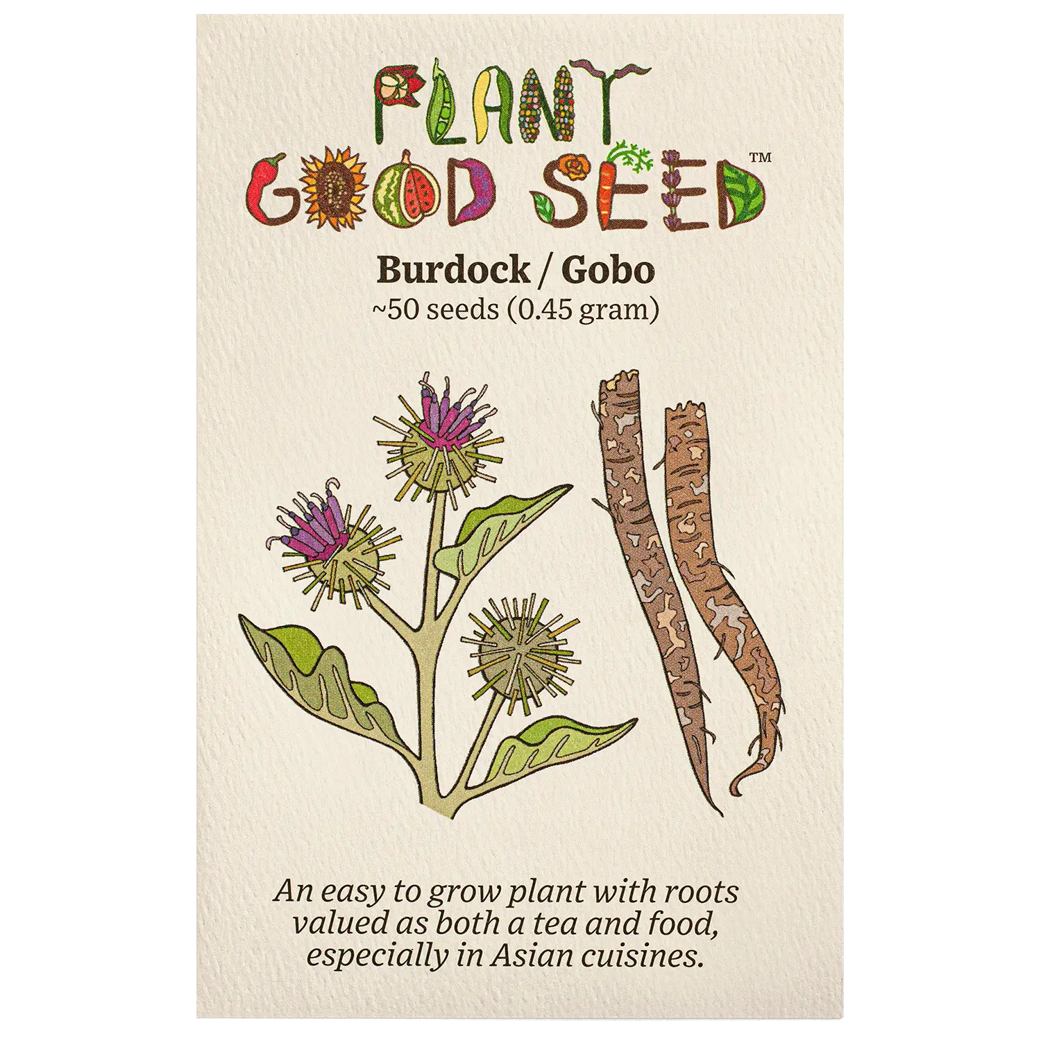 Burdock Root Seeds for Planting: Gobo, Asian Cooking / Cuisines, Perennial Tea Herb, Certified Organic - 50 Seed Packet / Bulk Pack