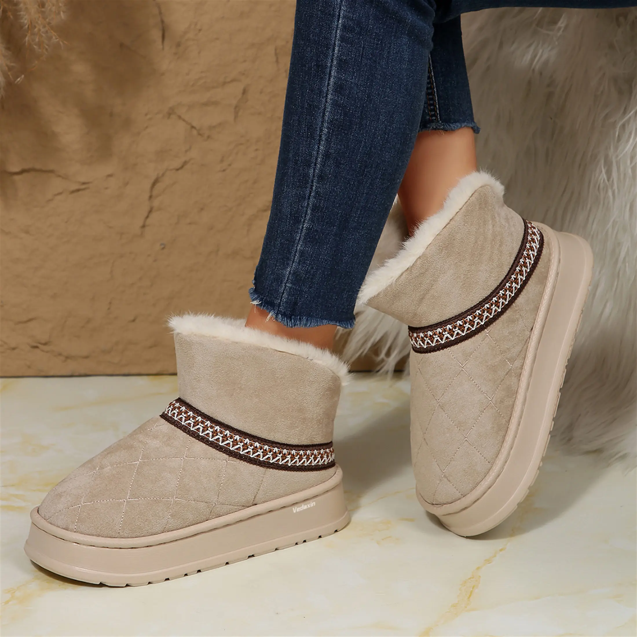 Womens Memory Foam Boot Comfortable Winter Warm Mid-calf Comfortable Snow Booties