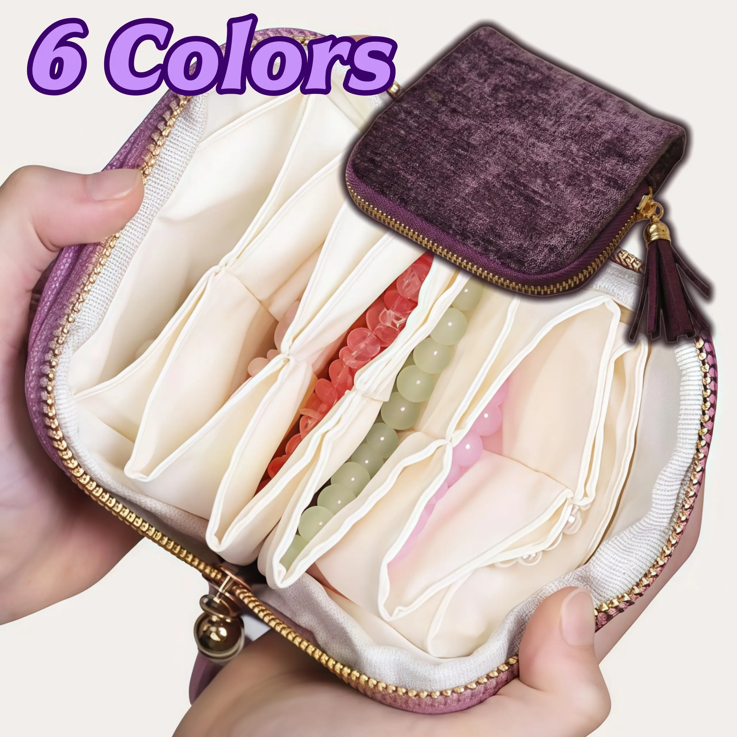 Portable Organizer for Rings, Bracelets, & Bangles with Tassel Zippe Jewelry Storage Pouch Jewelry Bag Travel Pouch