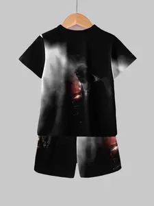 Boys Summer Football Faith Set Ronaldo Madrid Kiss Uefa Cup Moment, Smoke Light Art Design, Comfortable Casual Sports Two-Piece