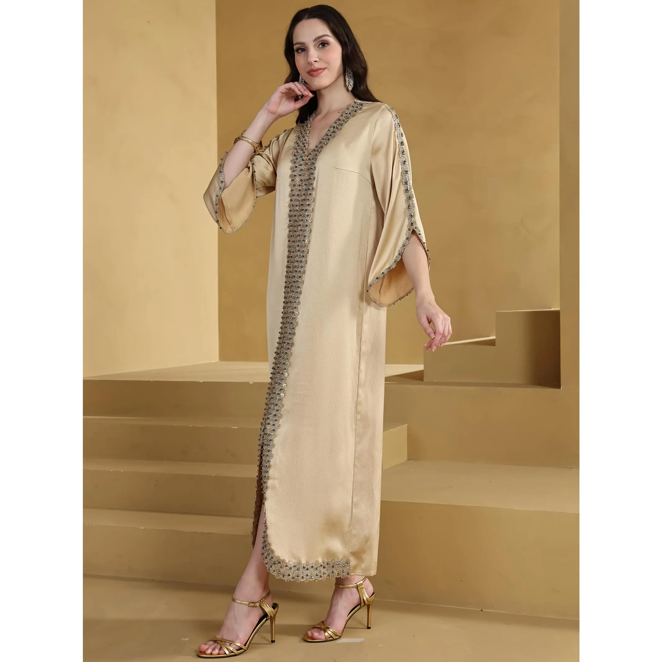 Women's Handmade Turkish baya Muslim Dress with Bead & Crystal Embellishments - Long Sleeve Islamic Hijab Robe, rabic Gown for Ramadan, Weddings, Hajj Pilgrimage - -Season Traditional Muslim Clothing, Dresses For Women, Long Dresses For Women, Dresses For