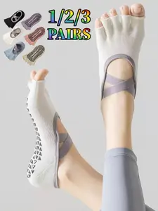 Women's Open-Toe Toe-Separate Yoga Socks, Half-Toe Gripping Socks, Pilates Socks, Non-Slip Sole, Ideal for Yoga, Ballet, Dance