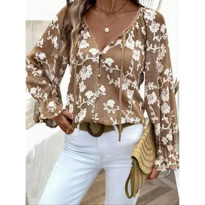Women’s V-Neck Flared Sleeve Blouse, Elegant Loose-Fit Top, Casual Fashion for Everyday Wear, Comfortable and Stylish Women’s Clothing
