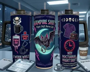 Vampire Shift Nurse Tumbler 40oz | Funny Night Shift Nurse Gift for RN ICU ER
