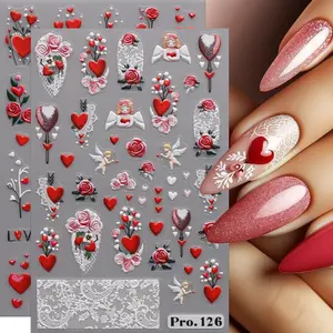 2pcs Valentine's Day Heart Embossed Nail Art Stickers, Cute Design, Self-Adhesive Manicure Decals, Vintage Style, Easy Application, DIY Gift