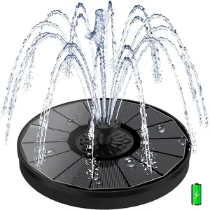 Solar Fountain with 2000 mAh Battery Backup Works in Cloudy, Glass Solar Powered Bird Bath Fountains with 7 Nozzles, 3.5 W Solar Fountain Pump for Birdbath,Garden, Outdoor, Pond