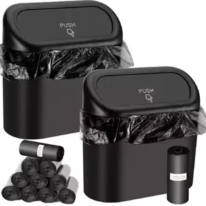 Car Trash Can with Push-Button Design, Black Color, Easy Access, Plastic Material, Ideal for Convenient Waste Management