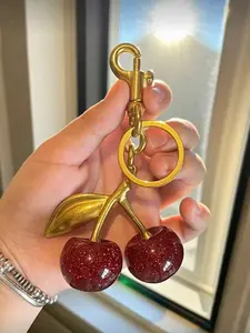 Cherry Shape Pendant Keychain Charm, Cute Fruit Pattern Design, Perfect Accessory for Women Handbags & Purses, All Season Use