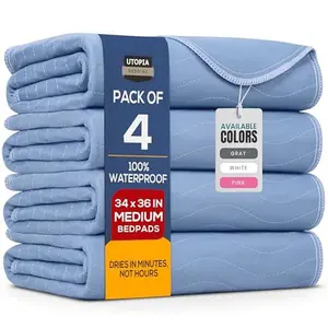 Utopia Bedding Washable Underpads 34" x 36" (Pack of 4), Waterproof Reusable Heavy Absorbency Incontinence Bed Pads for Adults, Kids, Elderly and Pets, Bedwetting Pads for Sofa and Couch (Blue)
