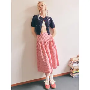 Cider [size 2-10] Low Rise Gingham Zipper Maxi Skirt
