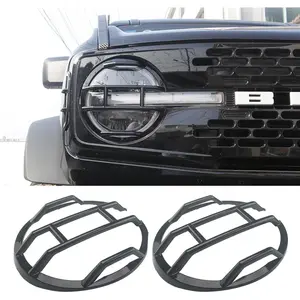 Front Headlight Guards Trim Protector Cover for Ford Bronco 4-Door 2021-2024 Exterior Headlamp Guard Kit Accessories (Golssy Black)