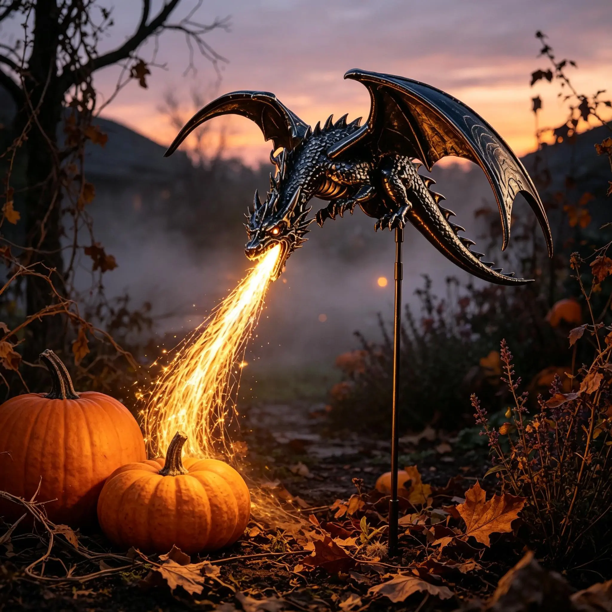 Solar Dragon Garden Stake Light, LED Fire Breathing Dragon Solar Powered Outdoor Yard Pathway Decor Lamp