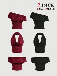 Y2K-inspired minimalist camisole tops, Halter Neck tank tops for women with a chic European-American style. One top with three versatile wearing methods. Slim-fit sleeveless design, sexy. Classic colors: black, white, navy blue