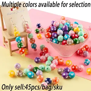 45pcs 12mm Acryl Dot Beads Colorful Bubblegum Chunky Rondelle Beads Round Polka Dot Pattern Loose Bead Gumball Spacer Ball Bead Diy Craft Embellishments DIY Beading for DIY Crafts Jewelry Earring Making Handmade Acrylic Beads