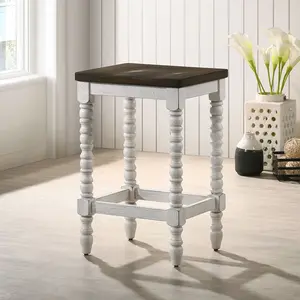 24/7 Shop At Home Altherton Rustic Two-Tone Walnut and White Wood 24-inch Backless Counter Height Stool (Set of 2) with Footrest for Kitchen, Dining Room