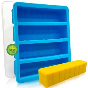 Silicone Butter Mold with Lid, Non-Stick Butter Tray Fits Standard Butter Stick Size, Large Cavity Butter Maker Holds 8 Tablespoons Butter, Ideal For Butter, Soap Bar, Energy Bar, Brownie, Cake Flexible Kitchen