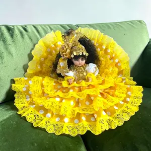 Gitana Muneca Spiritual Doll - Handmade Craft Yoruba Inspired Orisha Motif Yellow Doll for Attraction, Luck, Santeria Religious Altar Home Decor Gift
