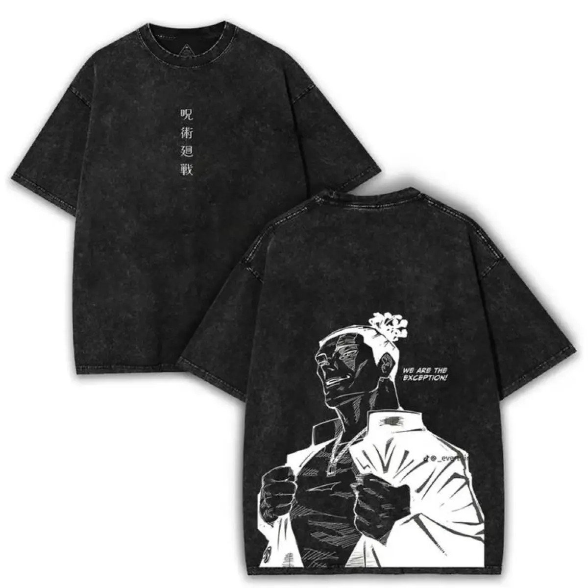 Men's Graphic T-Shirt, Oversized Washed Cotton Top with Jujutsu Kaisen Anime Print, Soft 230gsm Heavyweight Short-Sleeve Apparel, Tshirt, Shortsleeve, Classic, Fabric, Clothes, Round Neck, Casual Fit, Anime Style, Party