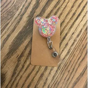 Minnie Mouse Pink Glitter Badge Reel Workwear Medical Field New