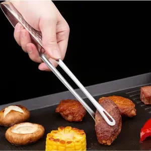 Stainless Steel Korean BBQ Grill Tongs Heavy Duty Rust Resistant with Ergonomic Handles for Steak Salad Vegetables Portable Cooking Tool for Indoor Outdoor Home Camping and Picnics Durable Kitchenware with Sleek Metallic Finish Barbecue Utensils